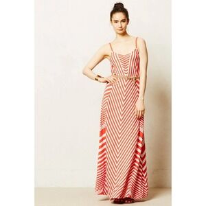 Anthropologie Lilka Maxi Meter Stripe Dress Small‎ Red Chevron Womens Modal Knit